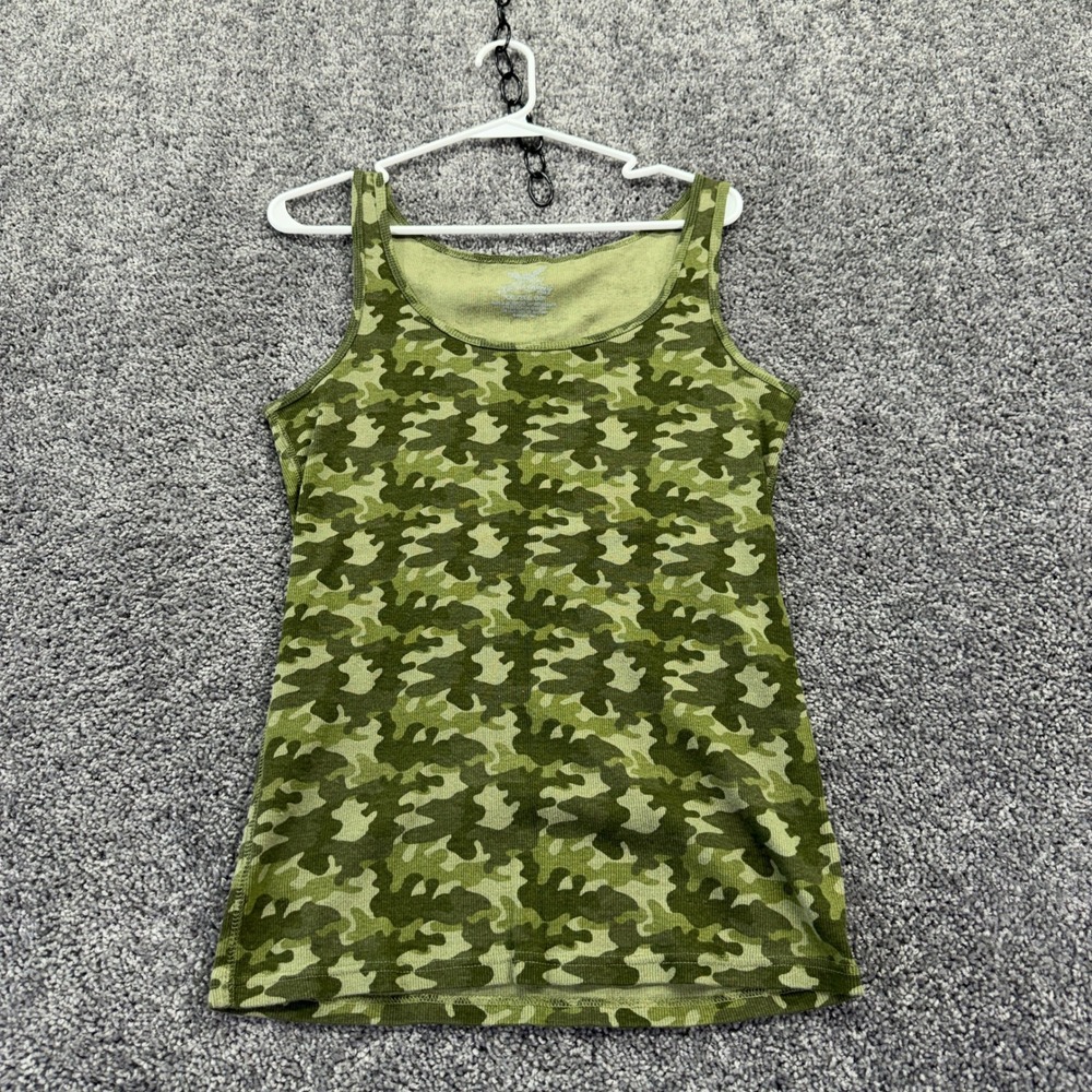 Faded Glory Tank Top Womens XXL Green Camo Ribbed Scoop Neck Sleeveless